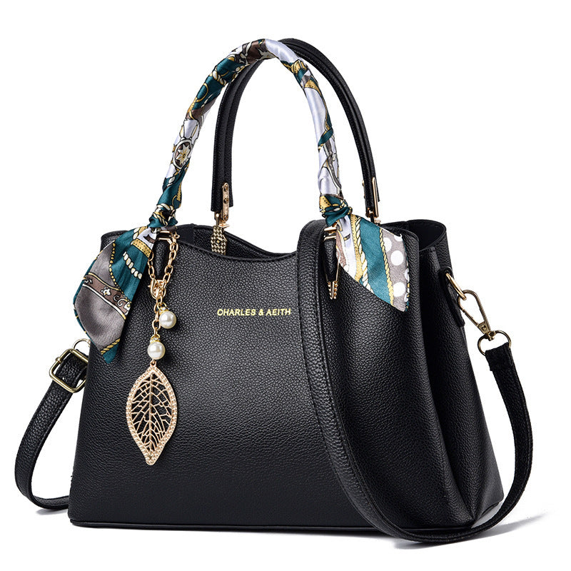 Women'S Shoulder Bag with Leaf Pendant Fashion Silk Scarf Handbag