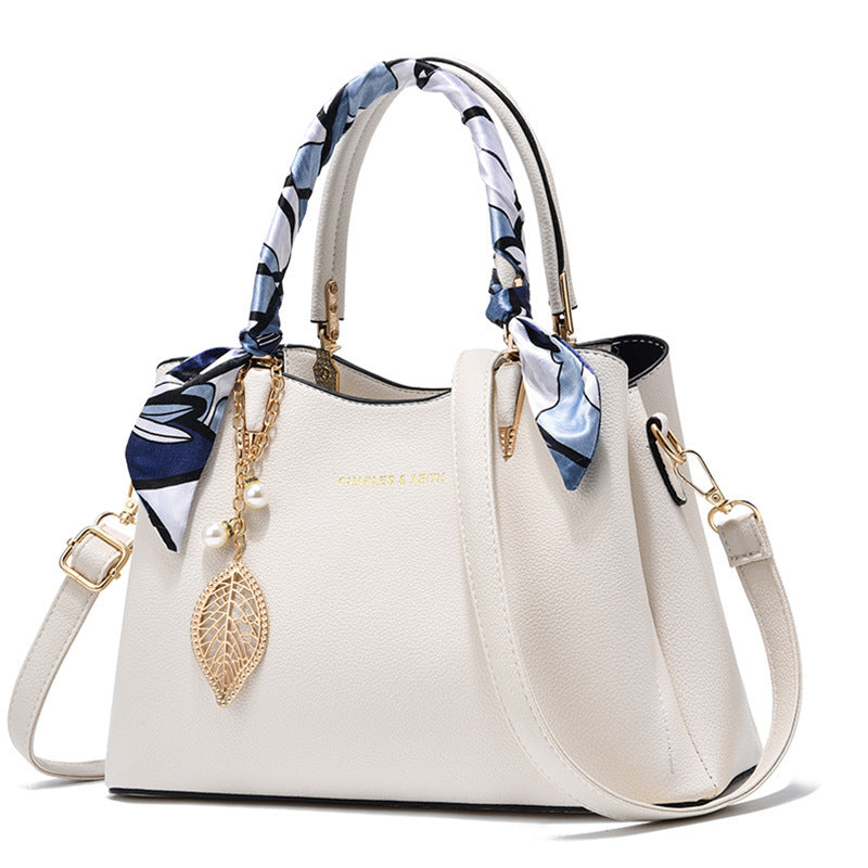 Women'S Shoulder Bag with Leaf Pendant Fashion Silk Scarf Handbag