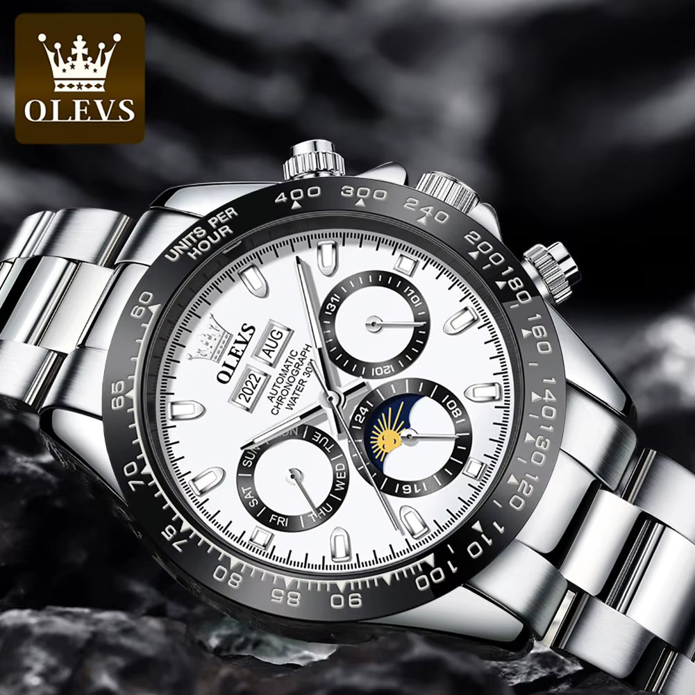 6654 Luxury Mens Watch Chronograph Automatic Mechanical Wristwatch Waterproof Luminous Top Brand Watch for Man Date Sport