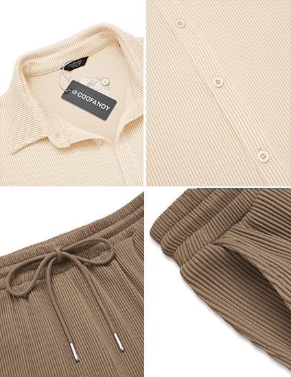 Men'S 2 Piece Outfit Casual Short Sleeve Button down Shirt Beach Summer Loose Pant Sets