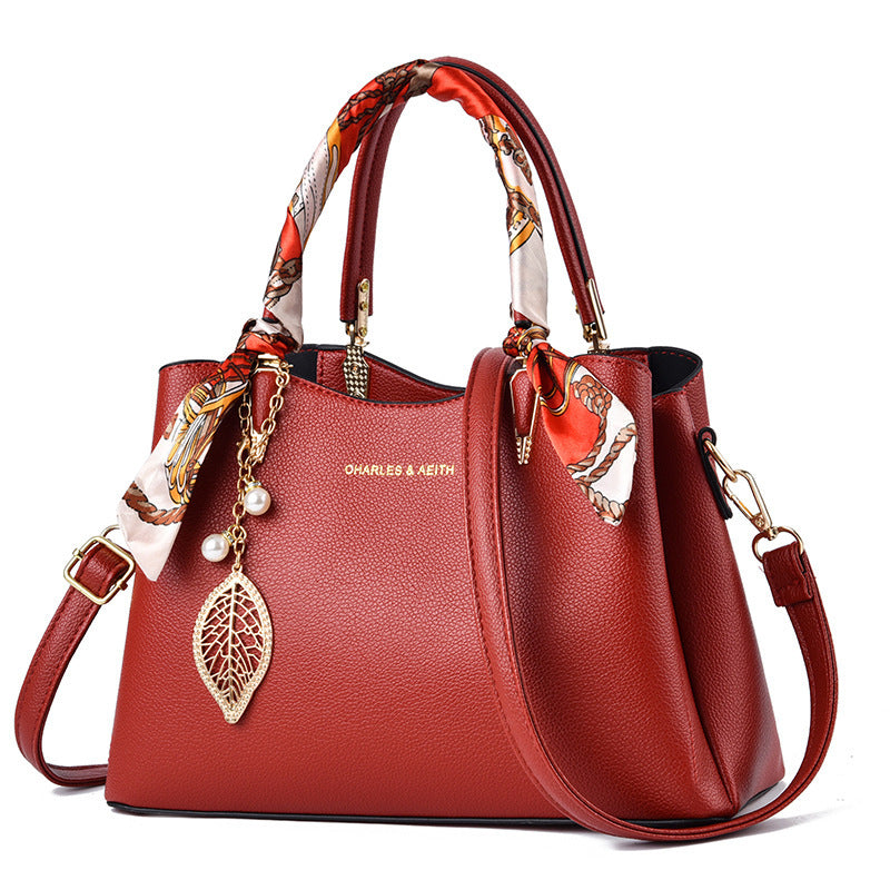 Women'S Shoulder Bag with Leaf Pendant Fashion Silk Scarf Handbag