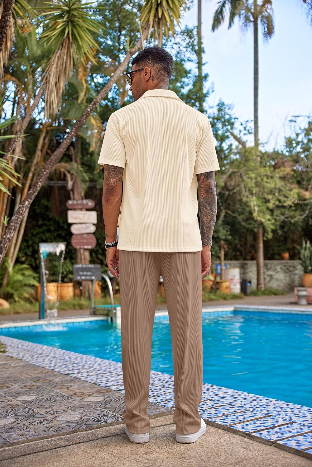 Men'S 2 Piece Outfit Casual Short Sleeve Button down Shirt Beach Summer Loose Pant Sets