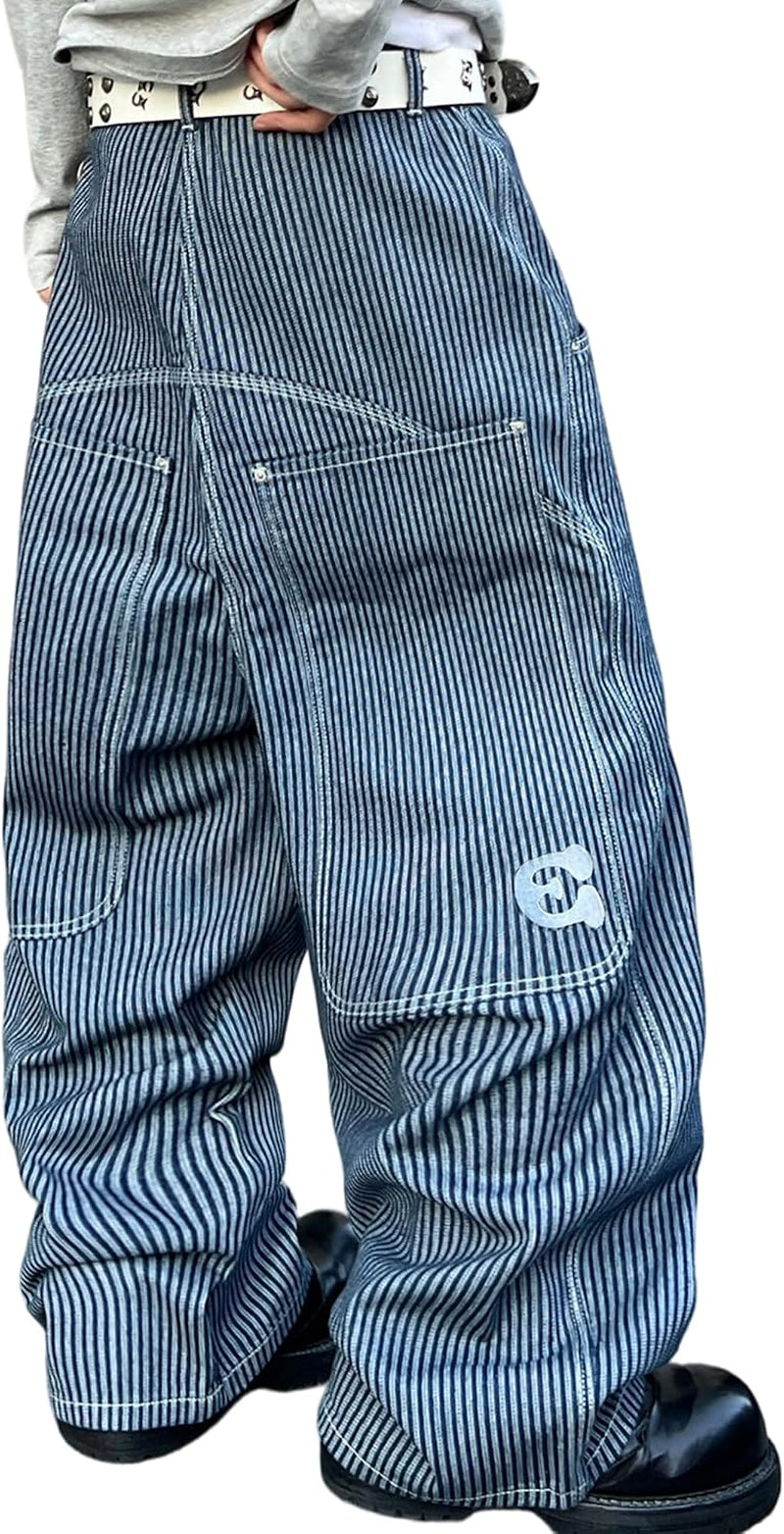 Trendy Y2K Baggy Hip Hop Jeans for Men - Wide Leg Skater Denim Pants with Big Pockets - Casual Loose Fit Streetwear Trousers