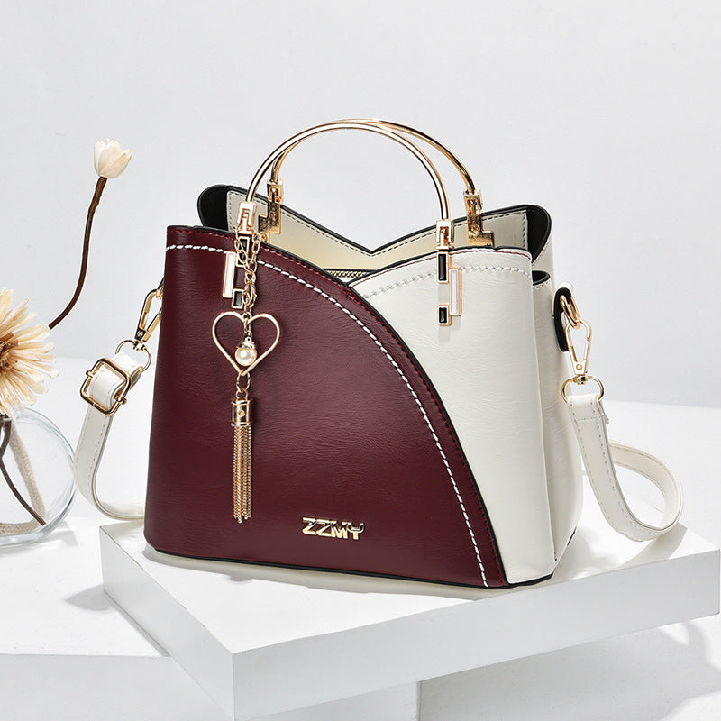 Color Block Handbag Love Tassel Decor Crossbody Bags for Women
