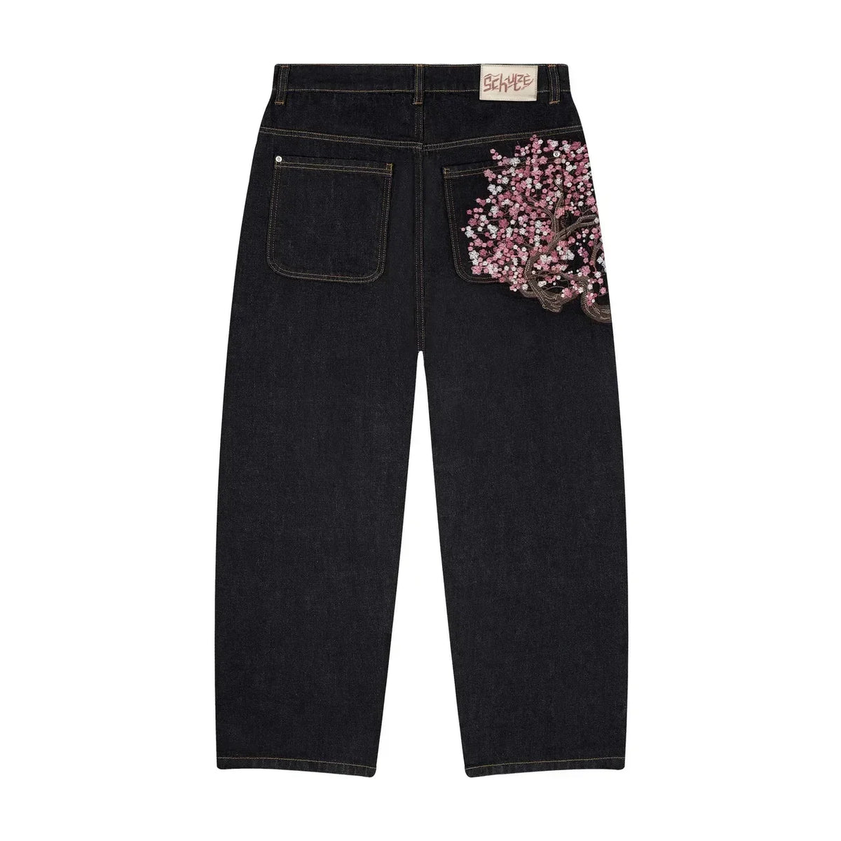 Y2K Pants Men Baggy Harajuku Cherry Blossom Print Pattern Jeans Hip Hop Streetwear Men Women Gothic Casual Wide Leg Denim Pants