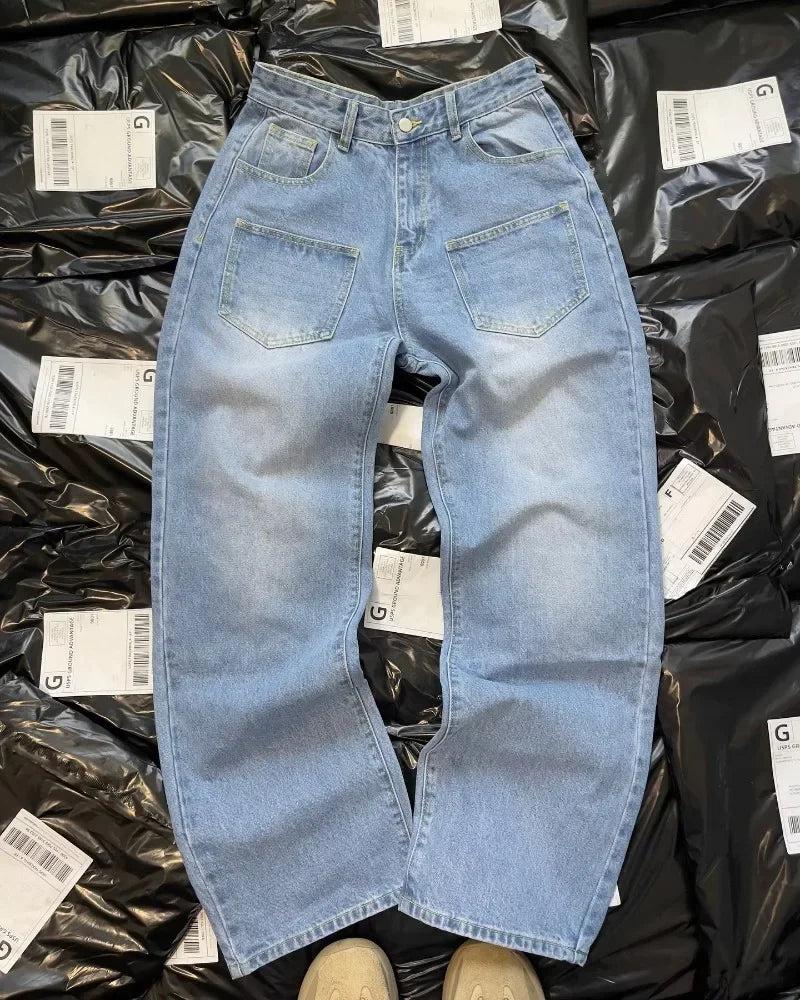 Y2K Pants Men Baggy Harajuku Cherry Blossom Print Pattern Jeans Hip Hop Streetwear Men Women Gothic Casual Wide Leg Denim Pants
