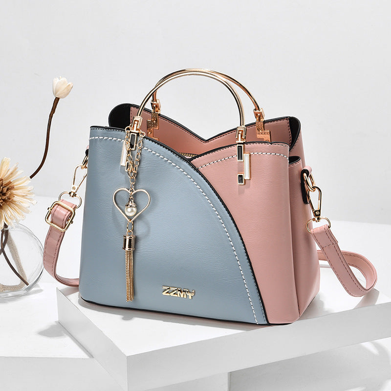 Color Block Handbag Love Tassel Decor Crossbody Bags for Women