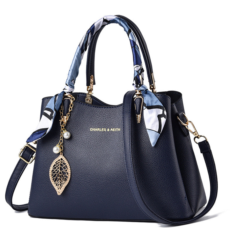Women'S Shoulder Bag with Leaf Pendant Fashion Silk Scarf Handbag