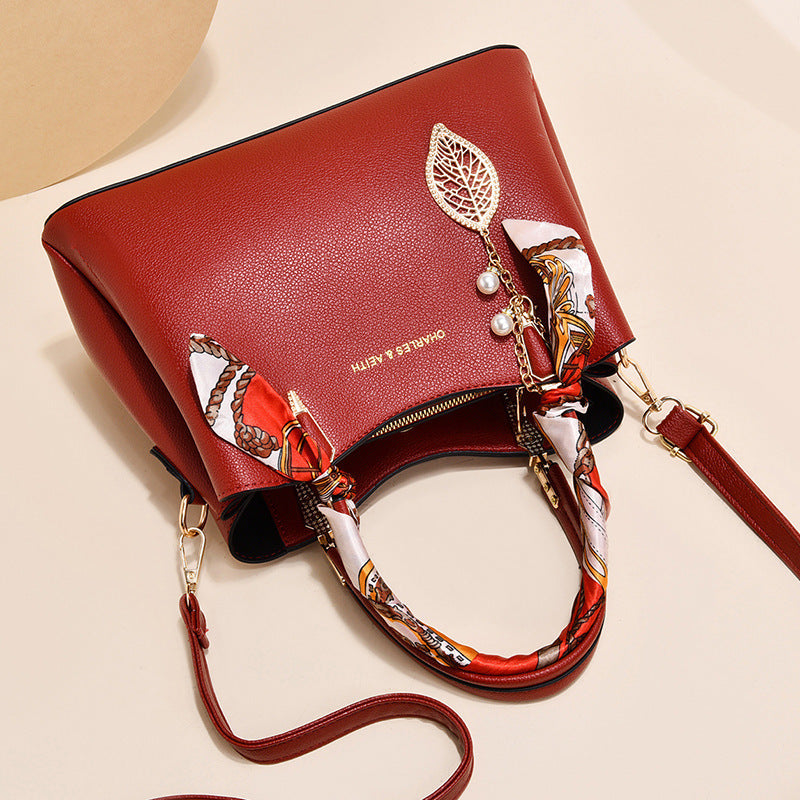 Women'S Shoulder Bag with Leaf Pendant Fashion Silk Scarf Handbag