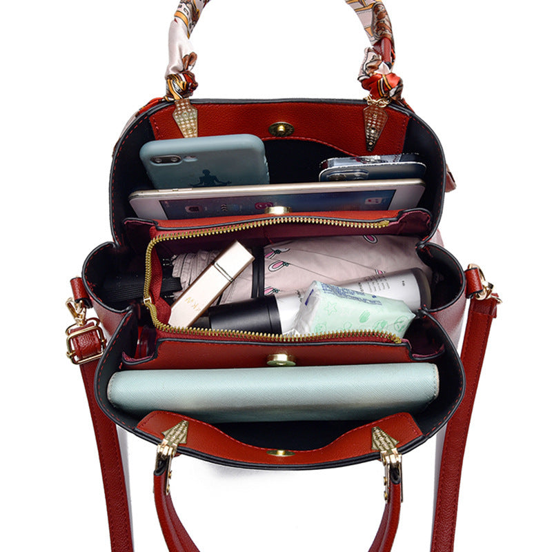 Women'S Shoulder Bag with Leaf Pendant Fashion Silk Scarf Handbag